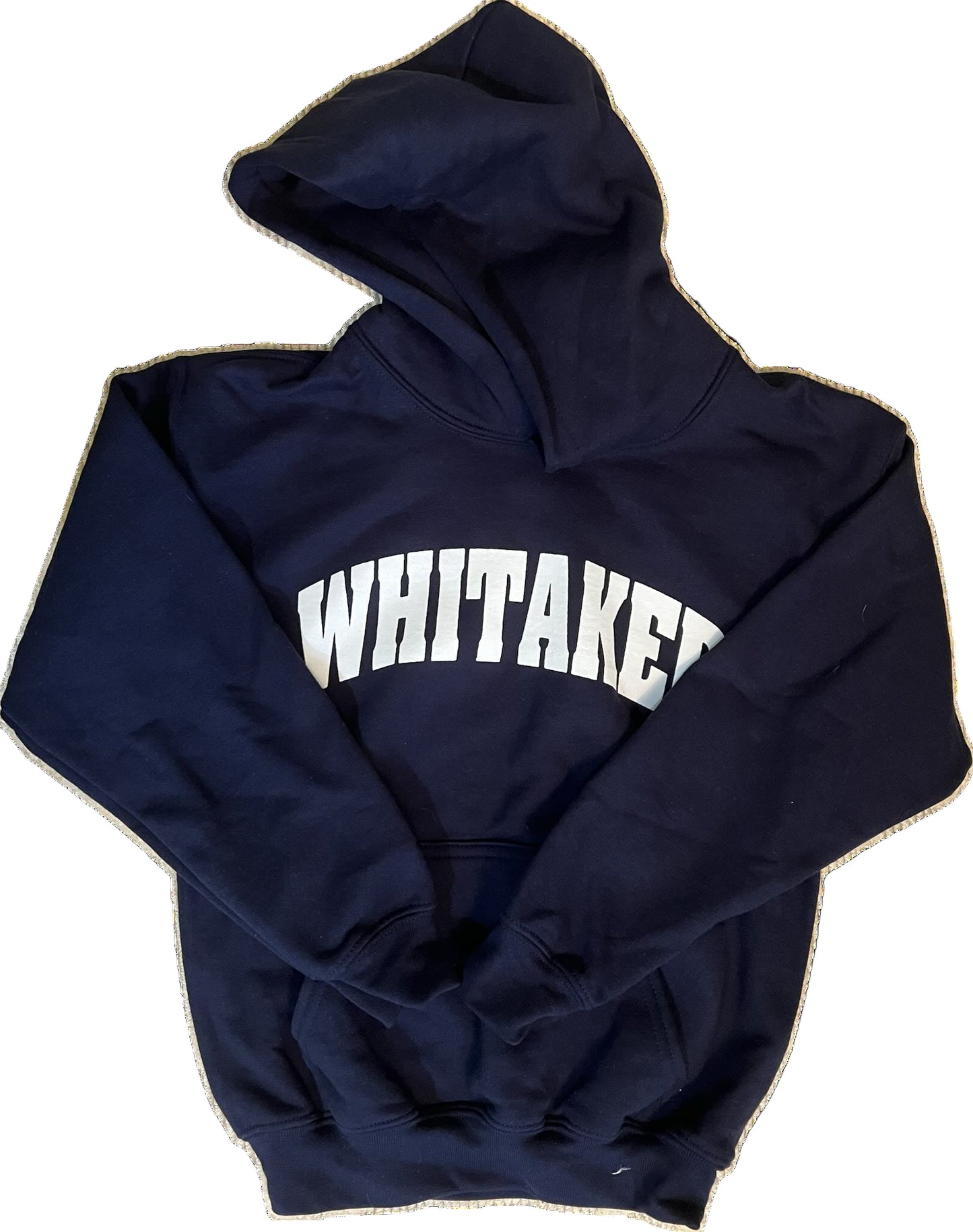 Navy blue hoodie with 'WHITAKER'